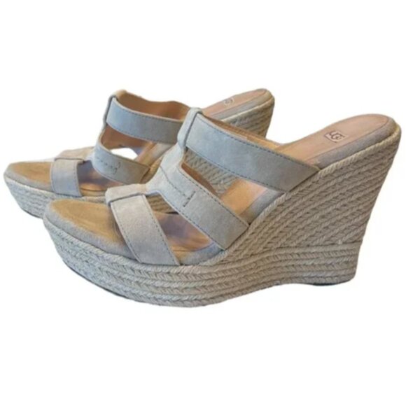 Brand New Women's UGG Tawnie Wedge Suede Espadrilles Sandals - Picture 15 of 16